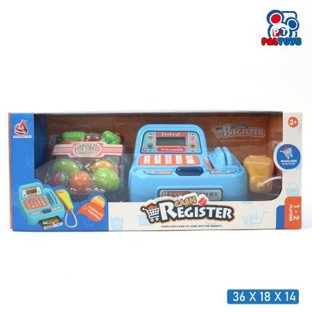 لعبة كاشير أطفال مع آلة تسجيل ونقود وإكسسوارات (Cash Register Play Set) ازرق